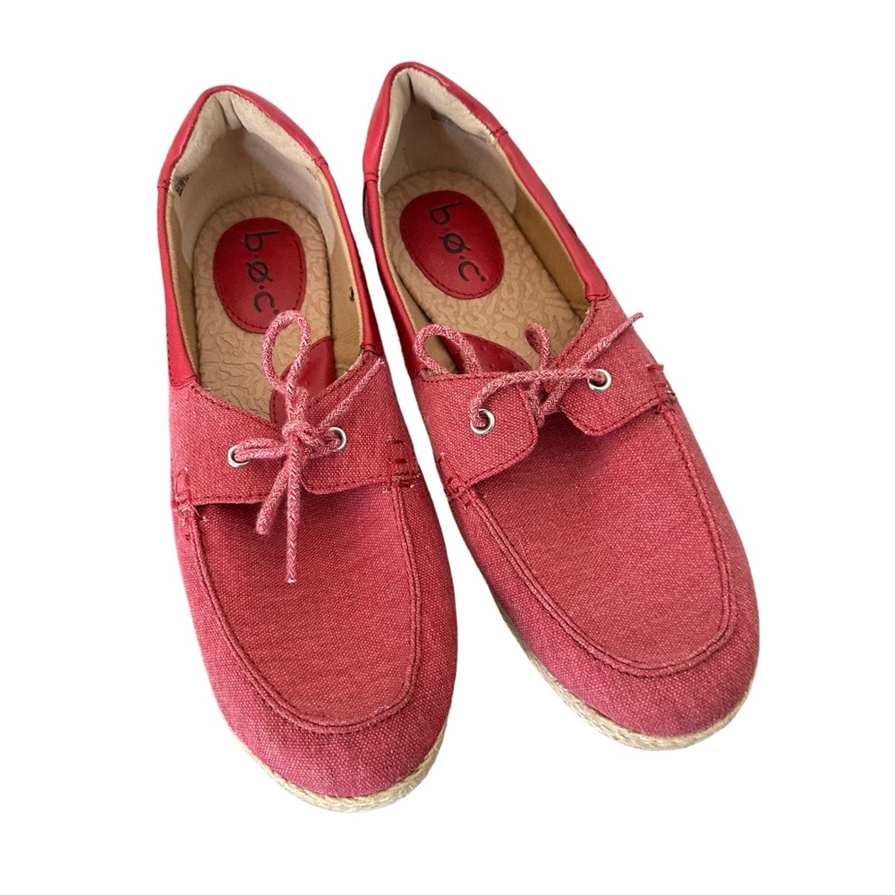 b.o.c. Born Concept Boat Shoes Womens Size 8M Red Canvas Loafers‎ Coastal Preppy